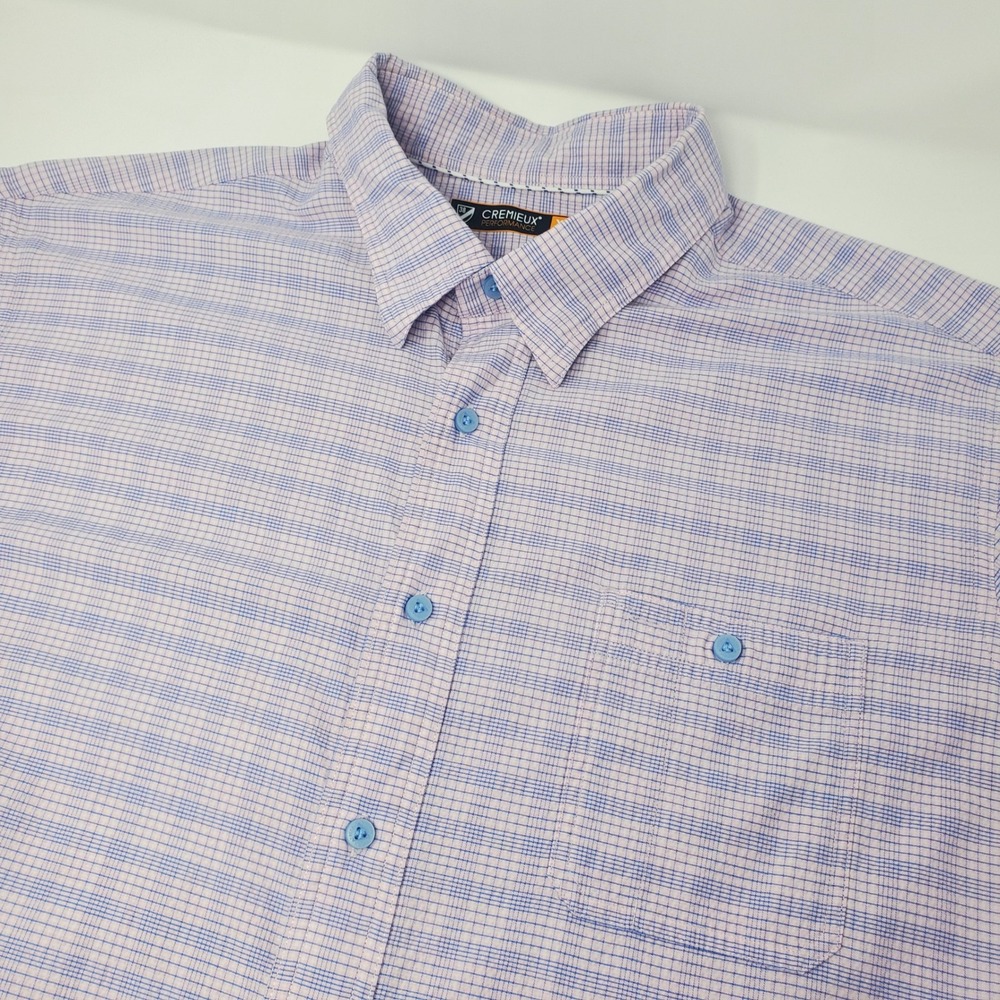 Cremieux Shirt Mens XXL Performance Pink Purple Grid Button-Down Short Sleeve
